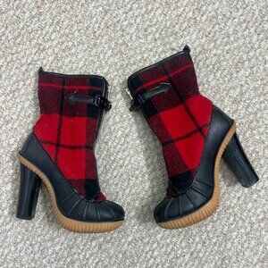 KORS Michael Kors Red and Black Plaid Winter Boots